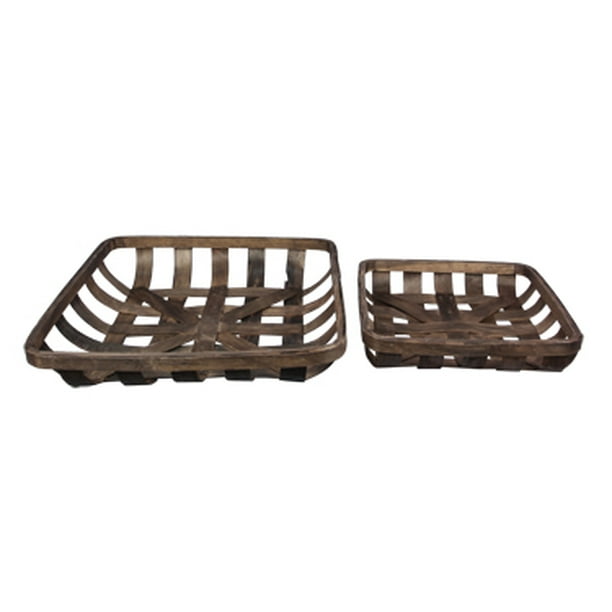 Set of 2 Assorted Dark Brown Wood Weaved Baskets - Walmart.com ...