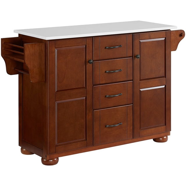 Crosley Eleanor White Granite Top Kitchen Island in Mahogany