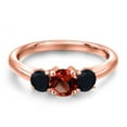 thumbnail image 3 of Gem Stone King 18K Rose Gold Plated Silver Red Garnet and Black Onyx Engagement Ring for Women | 0.99 Cttw | Round 5MM | Gemstone January Birthstone | Size 8, 3 of 6