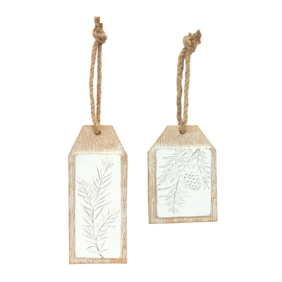 Home Decorative Pine Branch Tag (Set of 6) 3.35"L x 5.25"H, 2.75"L x 6.75"H Resin