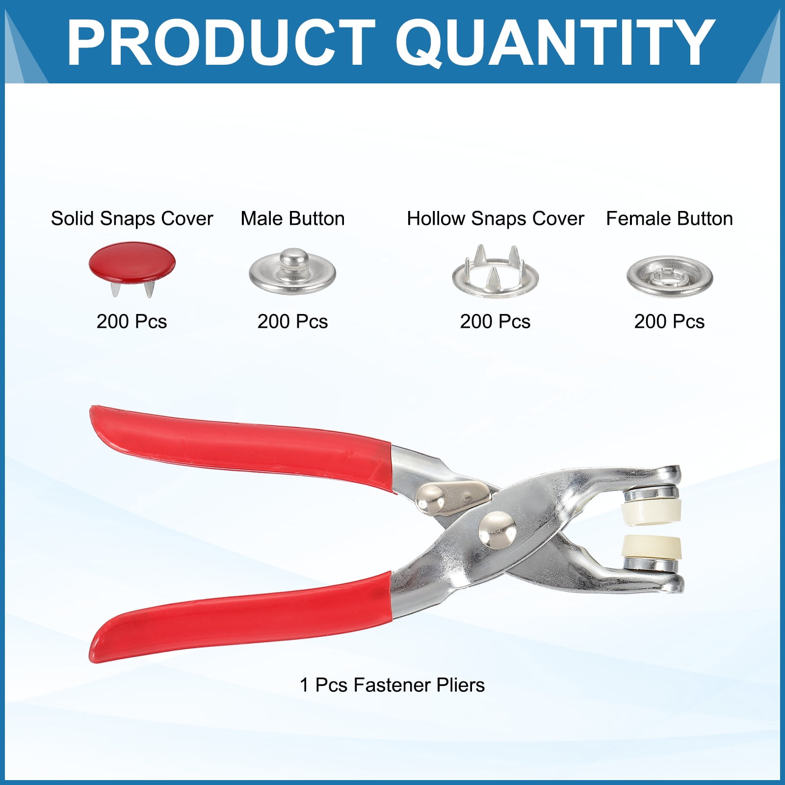 Uxcell 200Set Metal Snap Button Kit 10mm Solid Prong Snap Buttons with Fastener Pliers for Sewing Fabric Leather Clothing Rain Coat Diapers Bibs Crafting, Red