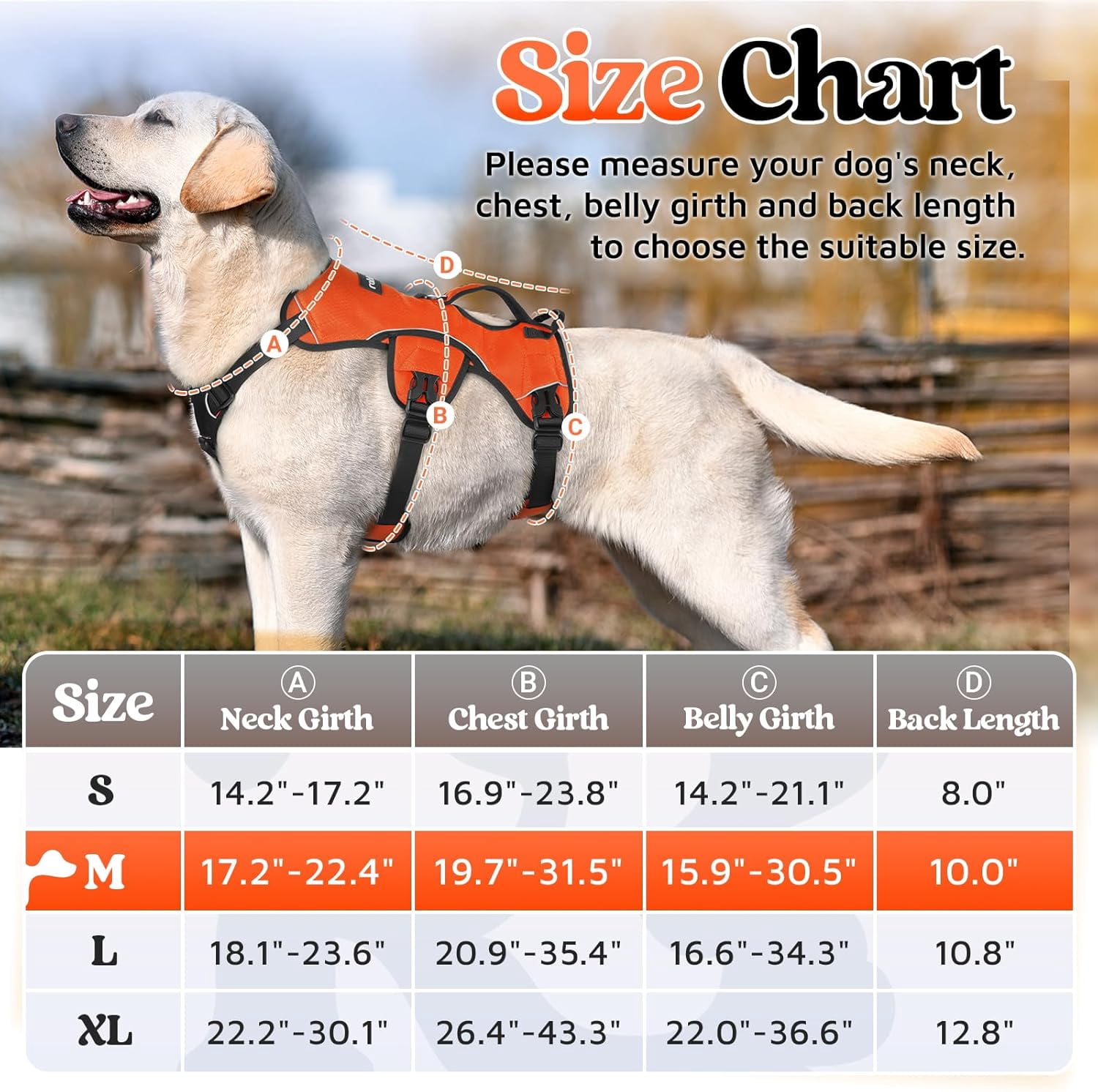 rabbitgoo Escape Proof Dog Harness, Soft Padded Full Body Pet Harness, Reflective Adjustable No Pull Vest with Lift Handle and Lesh Clip for Large Dogs Walking Hiking Training, Orange