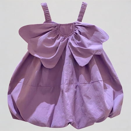 REDARER Toddler Girls Summer Casual 3D Bowknot Dress with Adjustable Straps Flowy Tiered Skirt Soft Comfortable Daily Wear Kids Outfit 7-8 Years