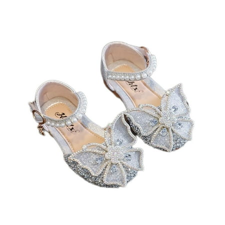

Princess Shoes for Girls Toddler Dress Shoes Flats Butterfly Wedding Party Bridesmaids Shoes Glitter Princess Ballet Crib Shoes for Kid Silver