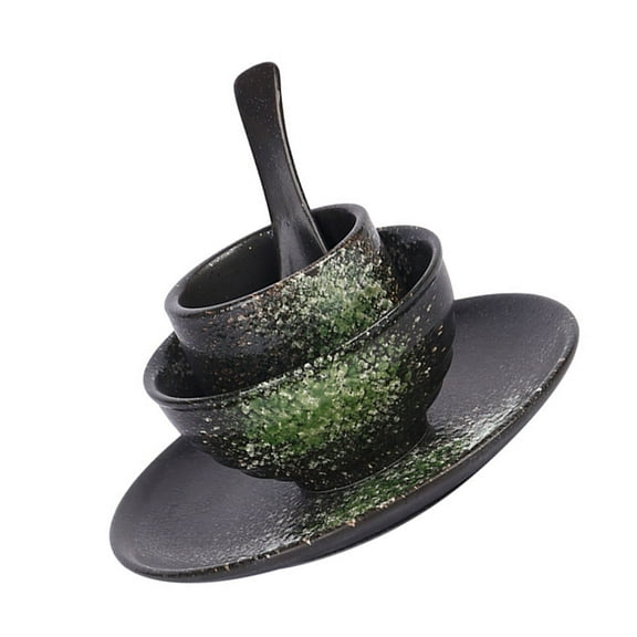 UNOMOR Beautiful Black Ceramic Sushi Plate Set with Vintage Pattern for Home Use Sturdy and Comfortable Round Edges 1 Set