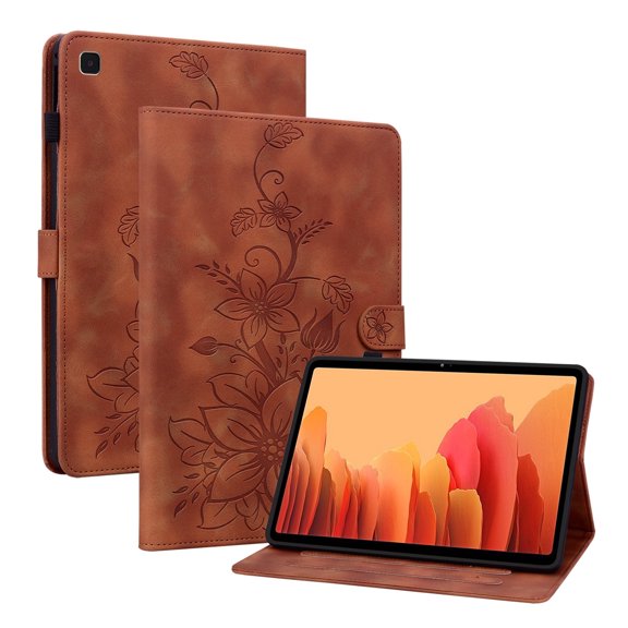 XYX for Samsung Galaxy Tab A7 10.4 Inch 2020 Release SM-T500 SM-T505 Case, PU Leather Slim Folio with Multi-Angle Stand, Brown Lily Flower