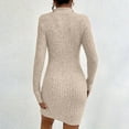 thumbnail image 3 of Gfyviroh Women's Dresses Quarter Zipper Turn-down Collar Knit Dresses Long Sleeve Solid Color Ribbed Mini Dresses, 3 of 6