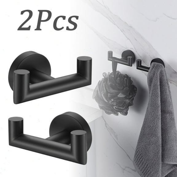 Matte Black Double Towel Hook - Heavy Duty SUS304 Stainless Steel Bathroom & Kitchen Hanger (2 Pack, Wall Mounted, Includes Screws & Anchors)