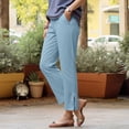 thumbnail image 4 of KPOPLK Linen Pants Women Wide Leg Palazzo Summer Flowy Pants Beach Vacation Clothes Elastic Waist Travel Trousers with Pockets Size XXL,Light Blue, 4 of 8