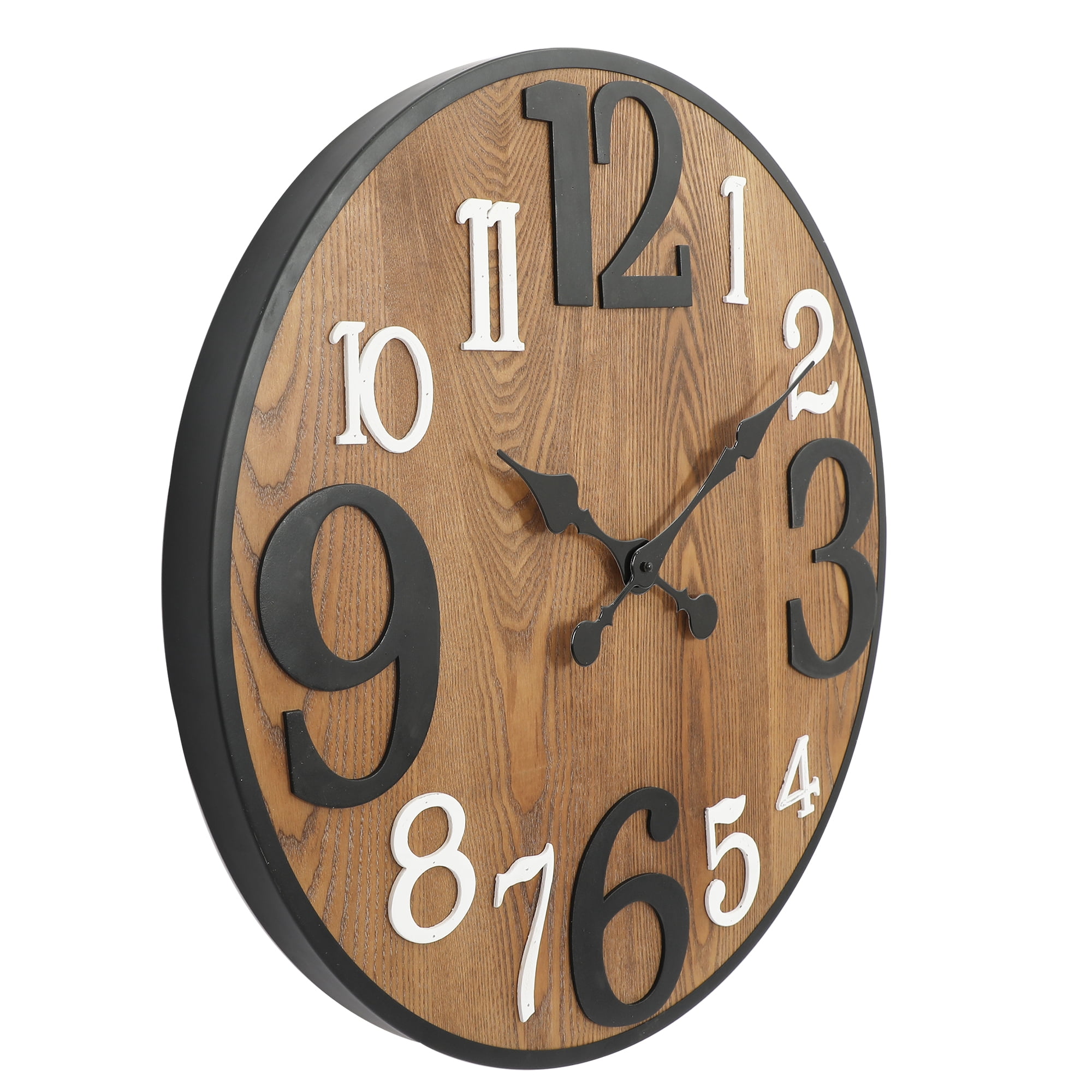 ABBSR 24in. Round Hanging Arabic Numerals Wood Wall Clock,Non-Ticking Clock for Wall Decor