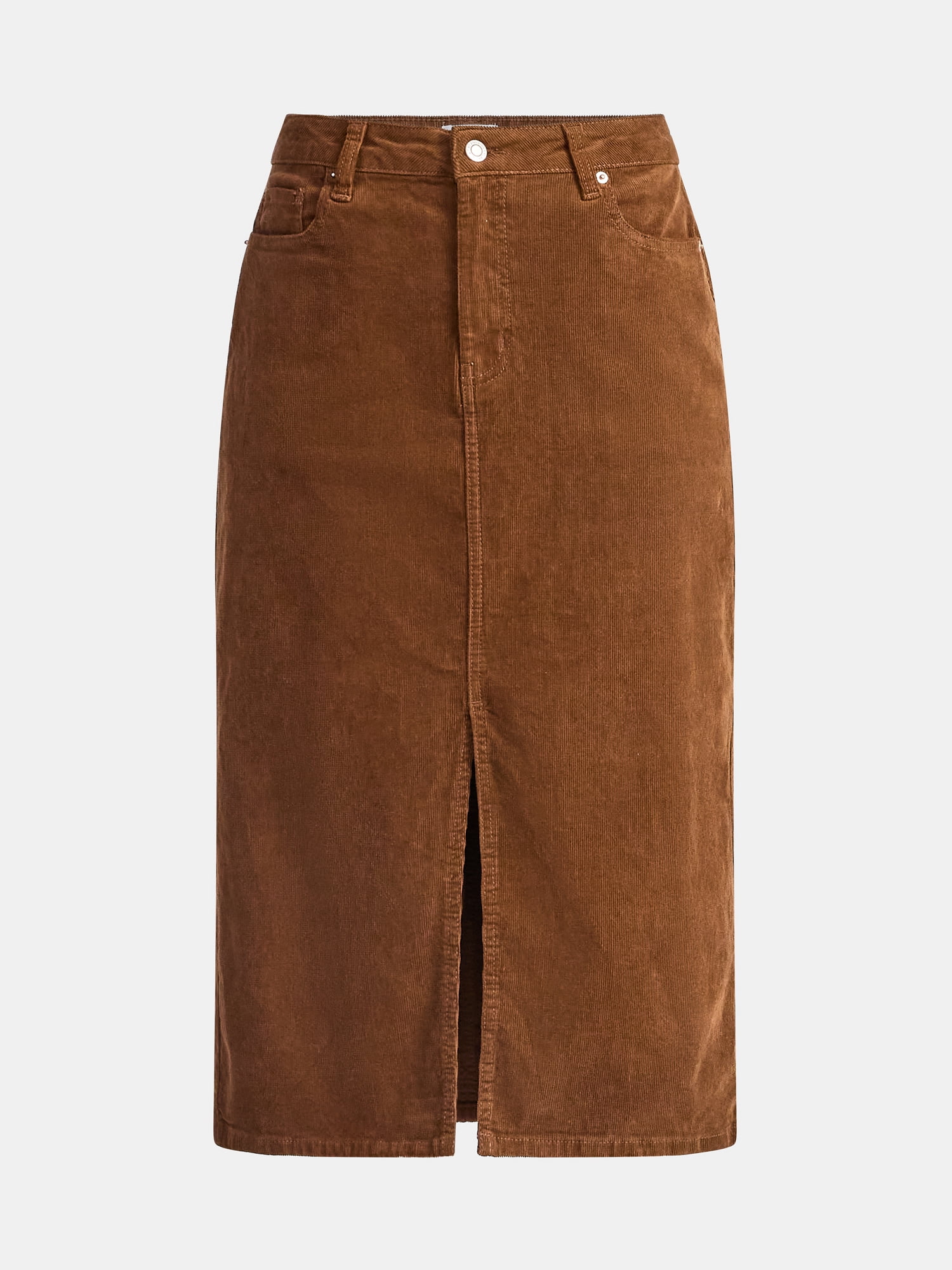 Time and Tru Women's Corduroy Midi Skirt with Front Slit, Sizes 0-20