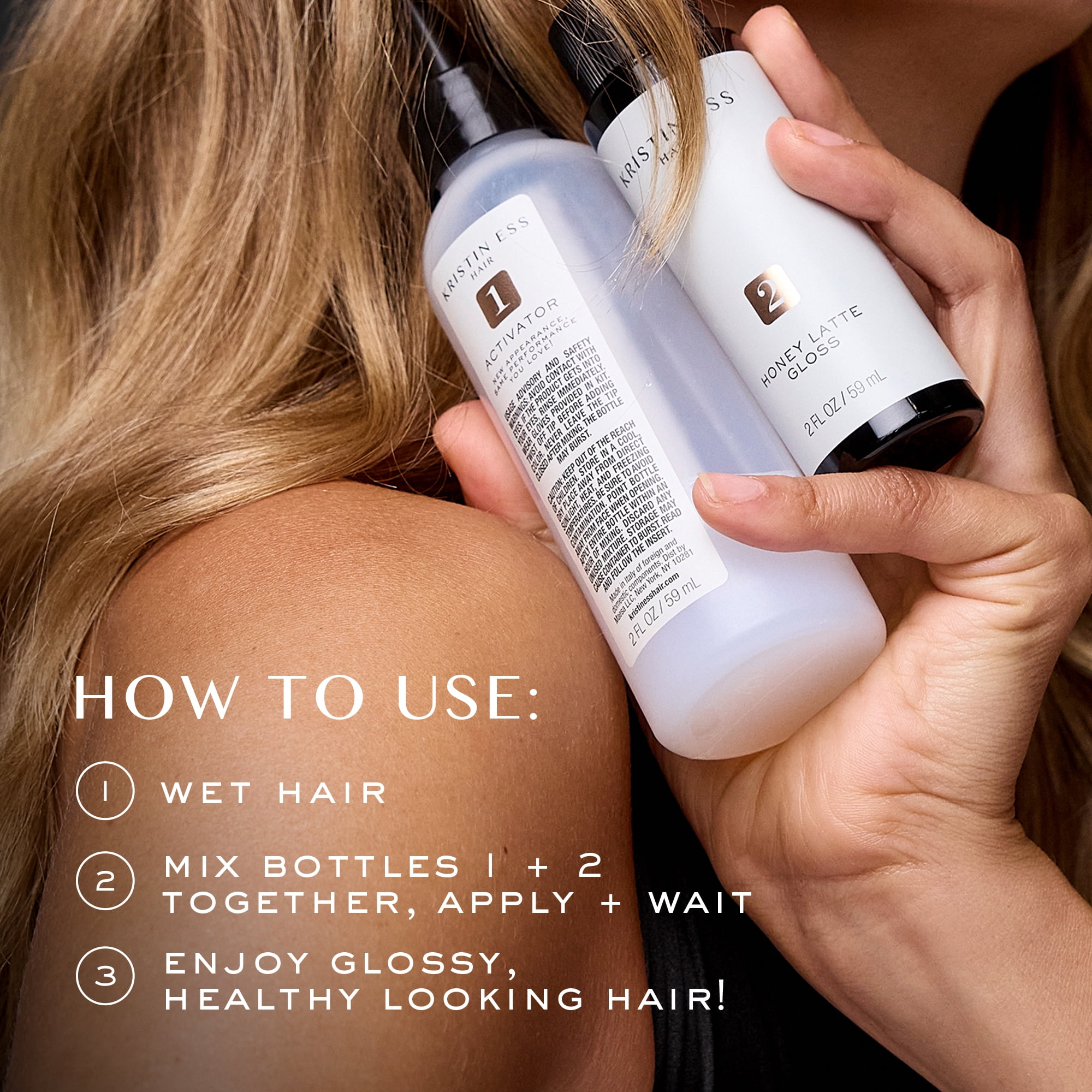 Kristin Ess Hair Gloss in Honey Latte, Warm Golden Blonde - 4 Week Semi Permanent Hair Color for Women - Shine - Hair Dye Glaze
