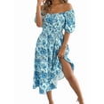 thumbnail image 4 of Women Summer Ruffle Off Shoulder Floral Midi Dress Summer Smocked Beach Flowy Long Dresses L, 4 of 9