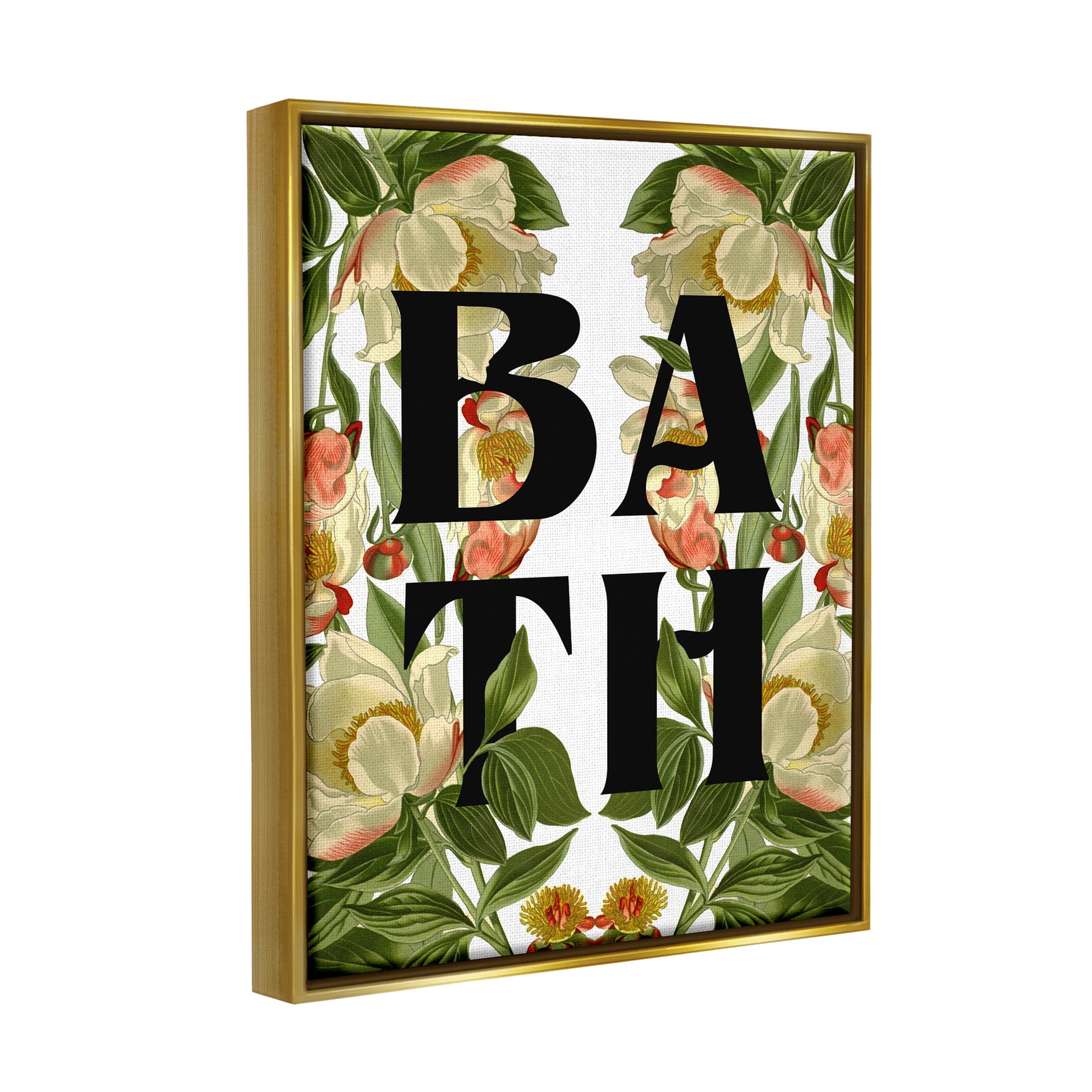 Vintage Bath Flower Blooms Botanical & Floral Graphic Art Metallic Gold Framed Art Print Wall Art