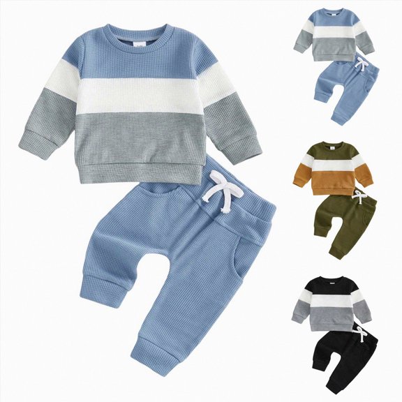 YDFCWXW Kid Toddler Boy Clothes Color Block Sweatshirt Casual Pants 2Pcs Boys Winter Outfits 1-5T (AG, 6-12 Months)