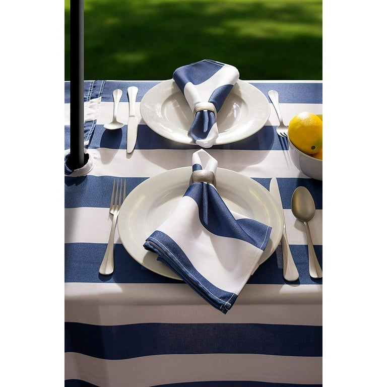 Outdoor 60 in. x 120 in. Nautical Blue Cabana Stripe Polyester with Zipper Tablecloth Outdoor 60 in. x 120 in. Nautical Blue Cabana Stripe Polyester with Zipper Tablecloth