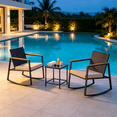 thumbnail image 6 of Lofka 3 Piece Patio Furniture Set, All Weather Wicker Outdoor Rocking Chair Set with Thick Soft Cushions and Tempered Glass Coffee Table, Outdoor Seating Set for Backyard Balcony Porch Garden,  Beige, 6 of 12