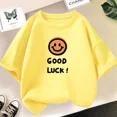 thumbnail image 2 of Camiseta de algodón con estampado de sonrisas para niñas, camisetas informales de verano de manga corta con cuello redondo para niños, camisetas para bebés, ropa para niños, 2 of 5