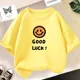 thumbnail image 2 of Camiseta de algodón con estampado de sonrisas para niñas, camisetas informales de verano de manga corta con cuello redondo para niños, camisetas para bebés, ropa para niños, 2 of 5