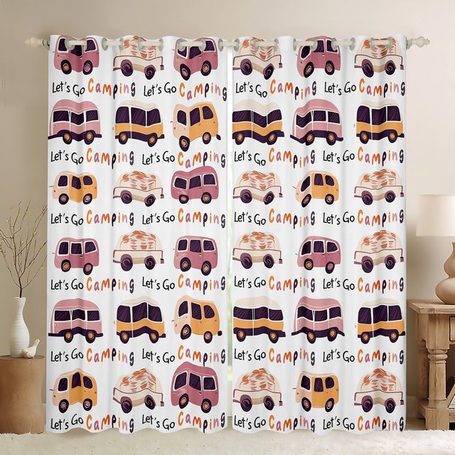 Erosebridal Rideaux Mignons Roses pour Caravane de Voyage Lot de 2 (42x63), Imprimé Camping Let's Go Rideaux Occultants 30 %-50 %