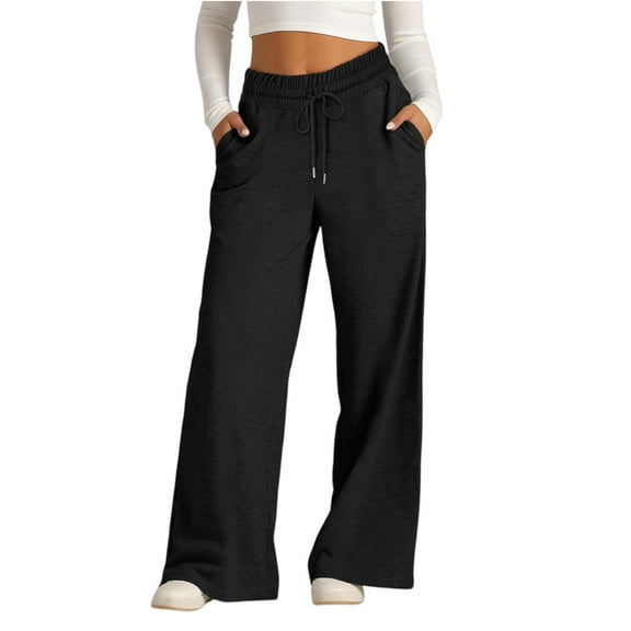 dGslk Women’s Wide Leg Lounge Pants with Pockets, High Waist Drawstring Comfy Loose Fit Sweatpants for Yoga, Workout, Casual Wear Black L