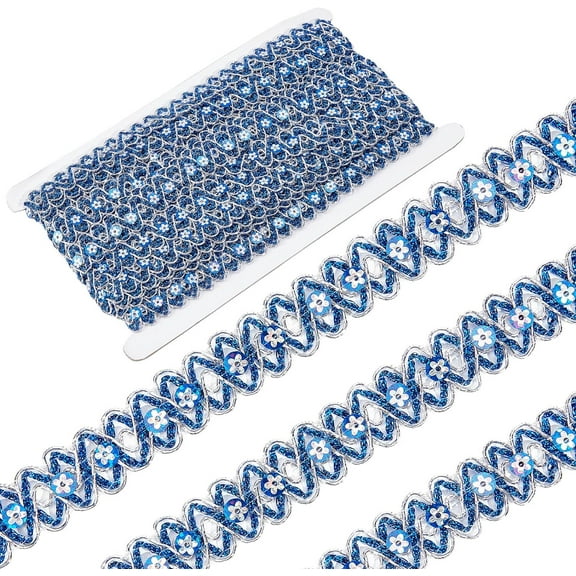 14.2Yds 3/4" Blue Sparkle Trim Sequin Ribbon Waved Paillette Lace Trims Flower Sparkle Lace Trimming Starlight Cloth Decor