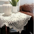 thumbnail image 4 of Mantel de toalla de sofá de algodón puro tejido a mano, estilo americano, estilo vintage, hueco, de arroz, color blanco, funda cuadrada, 4 of 5