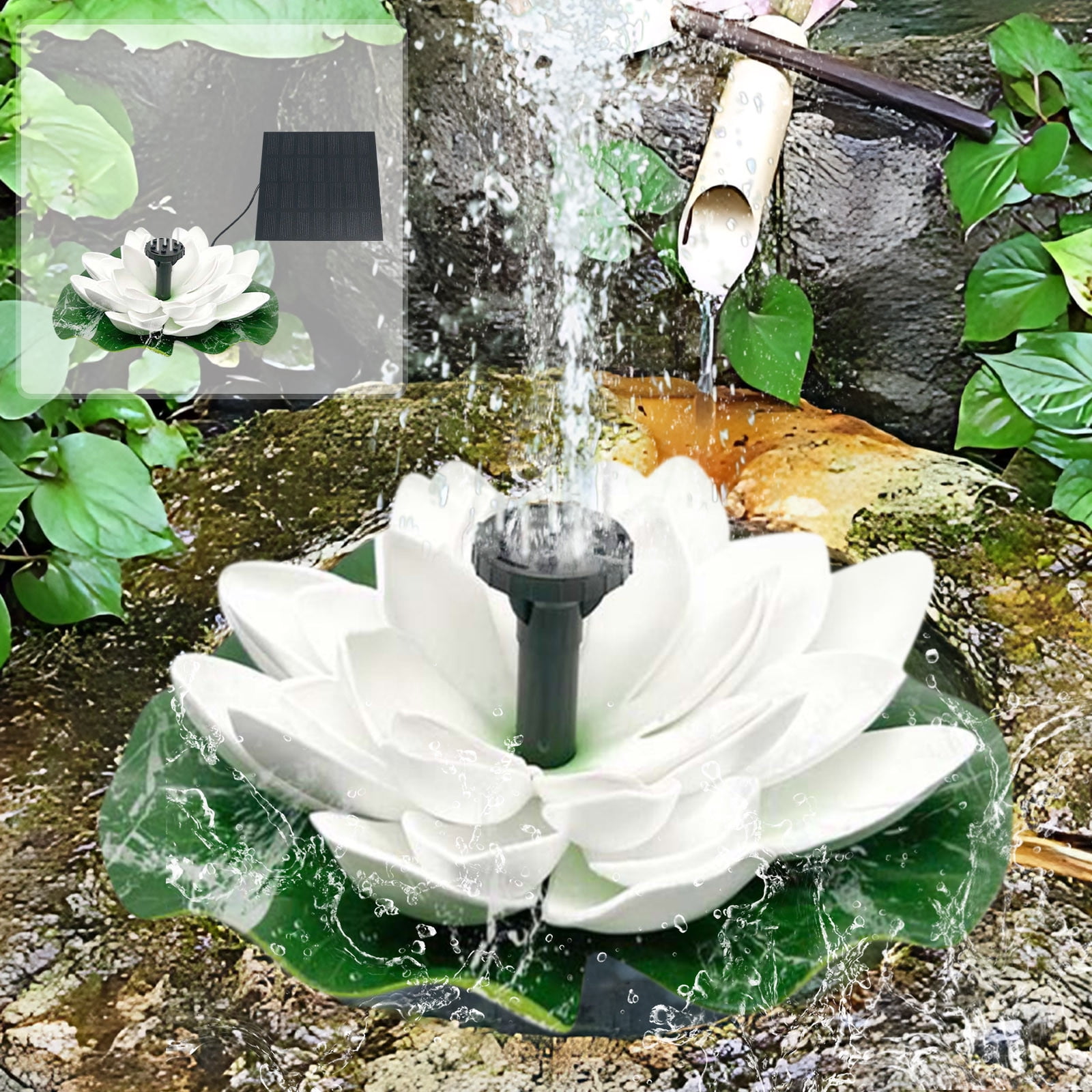 Cagogo Solar Floating Fountain For Garden Pond, Outdoor Water Feature For Patio And Lawn, Solar Powered Leaf Flower Design With .2W High Efficiency Panel