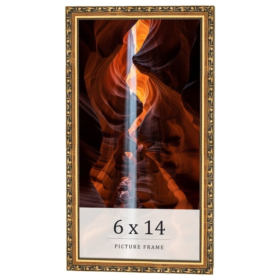 6x14 Frame Black & Gold Solid Wood Picture Frame Width 1.125 Inches | Interior Frame Depth 0.375