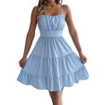 thumbnail image 2 of Women's Square Neck Spaghetti Strap Tiered High Waist Flowy Casual Mini Dress XXL, 2 of 10