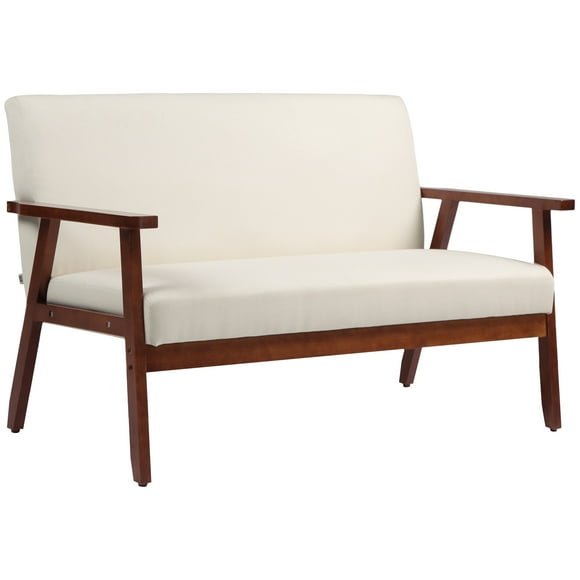 HOMCOM Loveseat Sofa Modern 2 Seater Couch with Rubber Wood Legs, Cream White