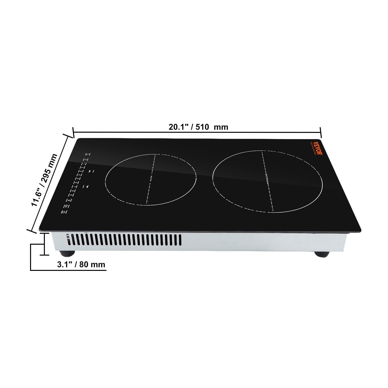 VEVOR Electric Cooktop, 2 Burners, 12'' Induction Stove Top, Built-in Magnetic Cooktop 3000W, 9 Heating Level Multifunctional Burner, LED Touch Screen w/ Child Lock & Over-Temperature Protection