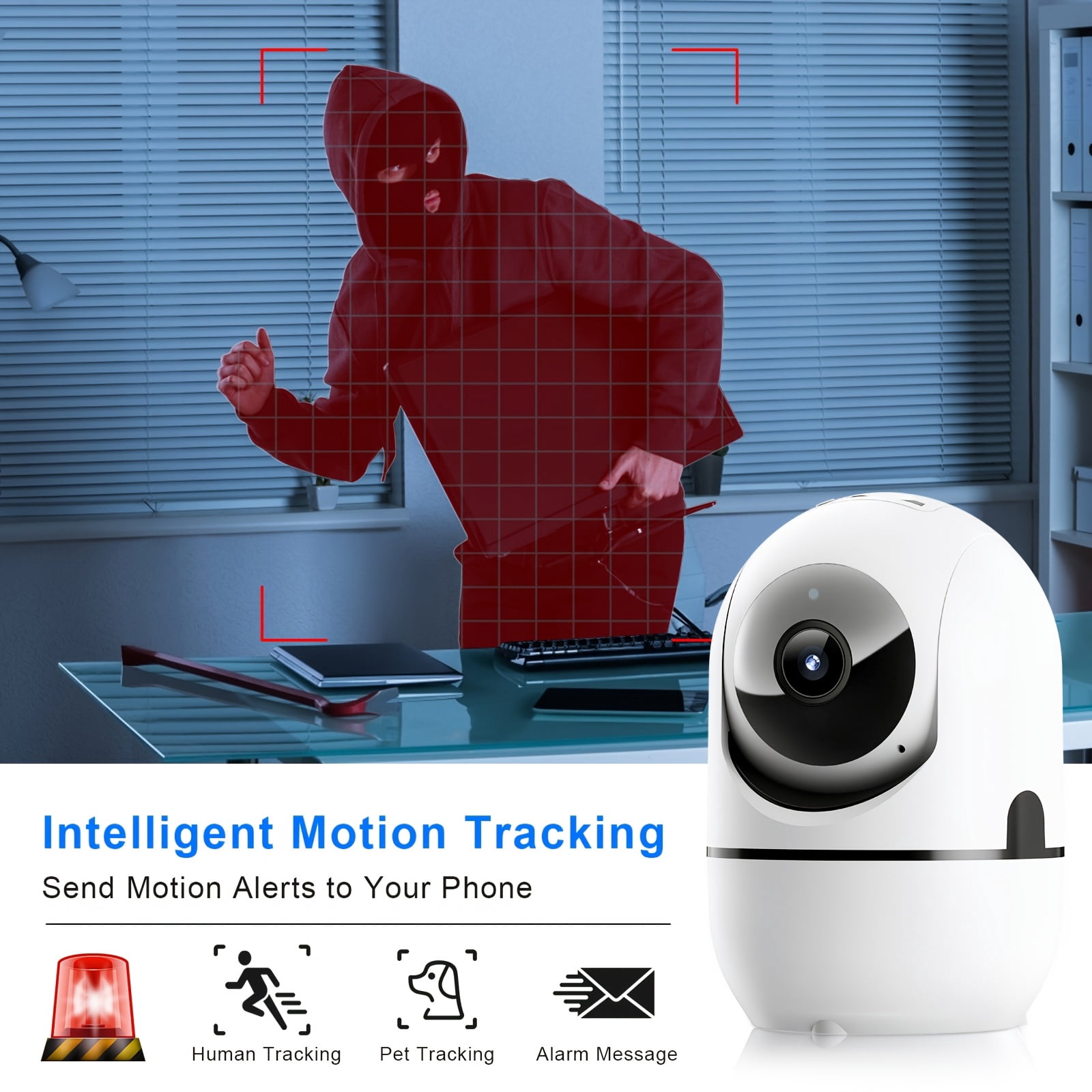 Wireless Indoor Security Camera 360° Pet Dog Baby Monitor with Motion Tracking, Two Way Audio, IR Night Vision, 5/2.4GHz WiFi, Alexa & Phone App Compatible