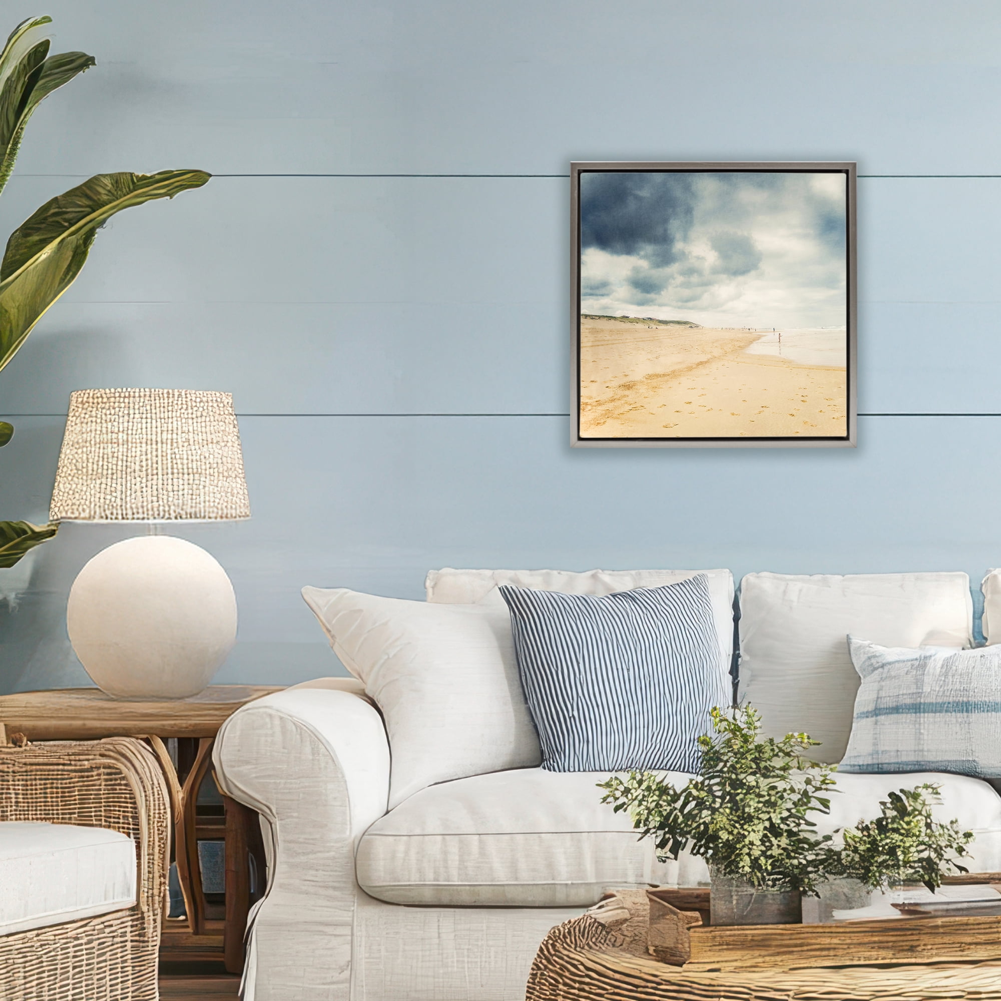 Stupell Industries Beach On A Cloudy Day Gray Framed Floater Canvas Wall Art, design by Dirk Wüstenhagen
