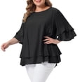 thumbnail image 2 of DARING DIVA Women's Plus with Crew Neck and Ruffle Half Tops 2X Black, 2 of 6
