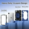 thumbnail image 2 of for iPad Pro 11 2022/2021/2020/2018/Air 4/Air 5 with Pencil Holder/360° Rotating Kickstand/Grip Handle/Shoulder Strap Kids Girls Heavy Duty Protective 3-Layers Cover, Darkblue+Black, 2 of 8