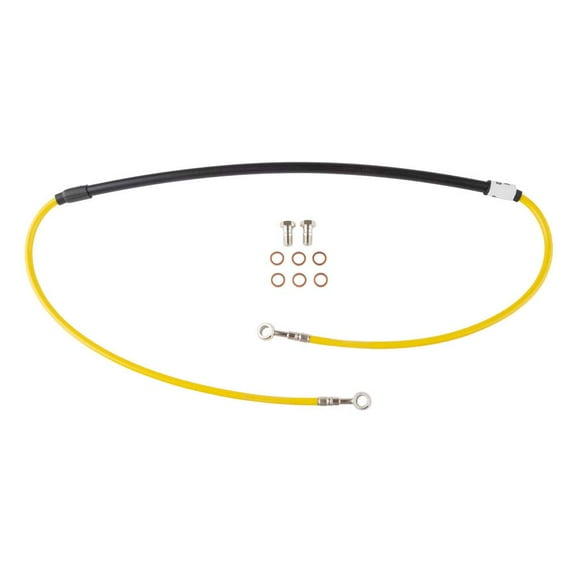 Tusk Front Motorcycle Steel Braided Brake Line Standard Length Yellow For Kawasaki KX125 2004-2005