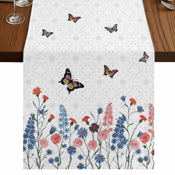 Table Runners 48 Inches Long Dress Scarves, Spring Floral Butterfly Farmhouse Kitchen/Dining Table Runner, Short Coffee Tablerunners, Farmhouse Flowers Botanical 13x48 Inch
