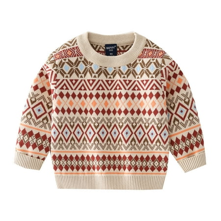

Dr.Eam Toddler Children Classic Jacquard Print Apricot Over Winter Long Sleeve Knit Sweater Boys Outwear Sweater Tops Outwear 12 M-18 M