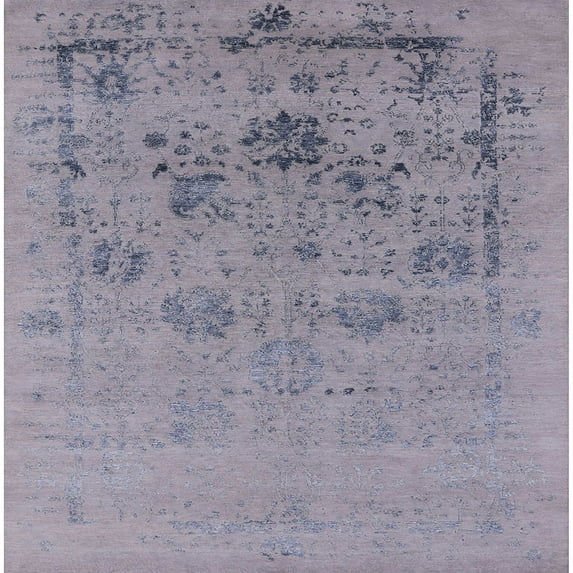 Ahgly Company Indoor Square Mid-Century Modern Slate Blue Grey Oriental Area Rugs, 3' Square