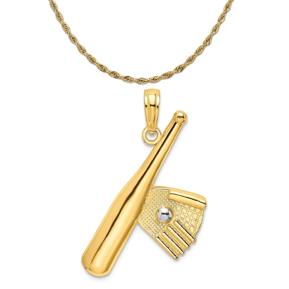 23mm 14K Yellow Gold Baseball Diamond With Bat & Ball Charm Jewels Obsession 