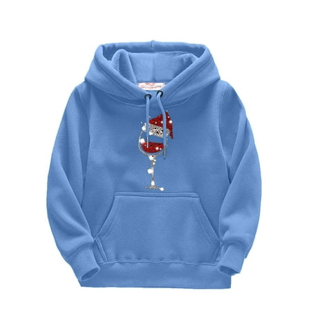 

Sweatshirts for Kids Christmas Red Glass Prints Drawstring Pullover Hooded Comfortable Tops Loose Long Sleeve Blouse with Pocket Hoodies for Teens
