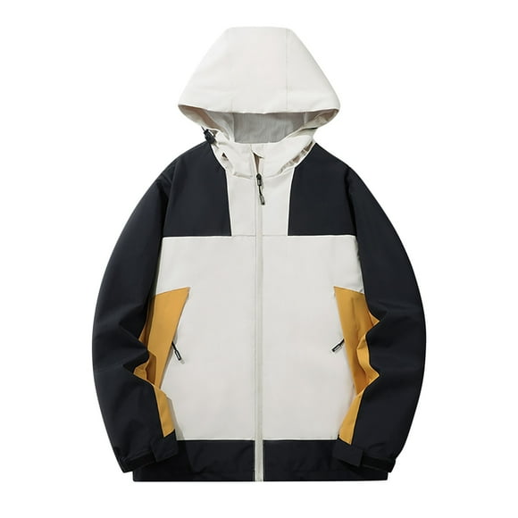VEKDONE Women's Thin Hoodies Jackets Full Zipper Plus Size Color Block Hooded Jacket Softshell Waterproof Raincoat Windproof Cycling Windbreaker with Pockets Khaki L