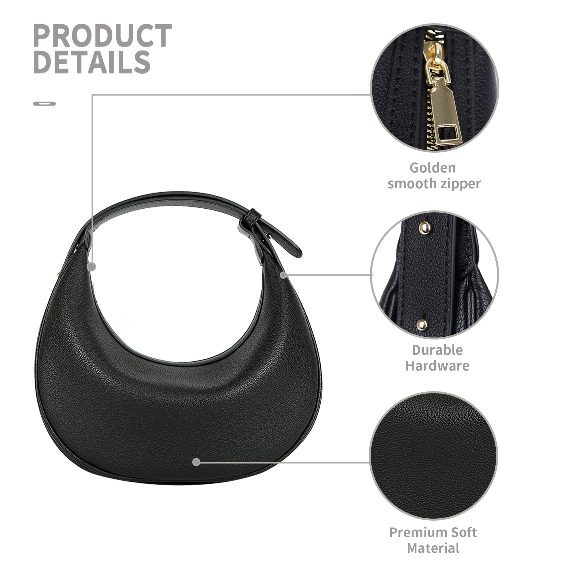 Badiya Crescent Shoulder Bag for Women Trendy Leather Crossbody Hobo Purse Vegan Clutch Handbag with 3 Adjustable Strap