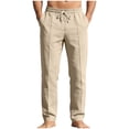 thumbnail image 2 of Mifsaly Cotton Linen Pants for Men Drawstring Elastic Waist Wide Leg Pants Pleated Lightweight Flowy Summer Casual Trousers with Pockets L, 2 of 9