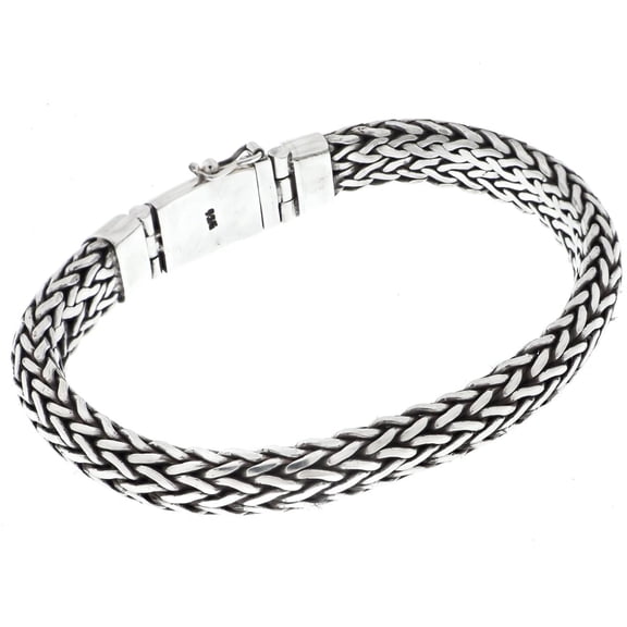 12mm Track Weave Mens Handmade Solid 925 Sterllng Silver Bracelet