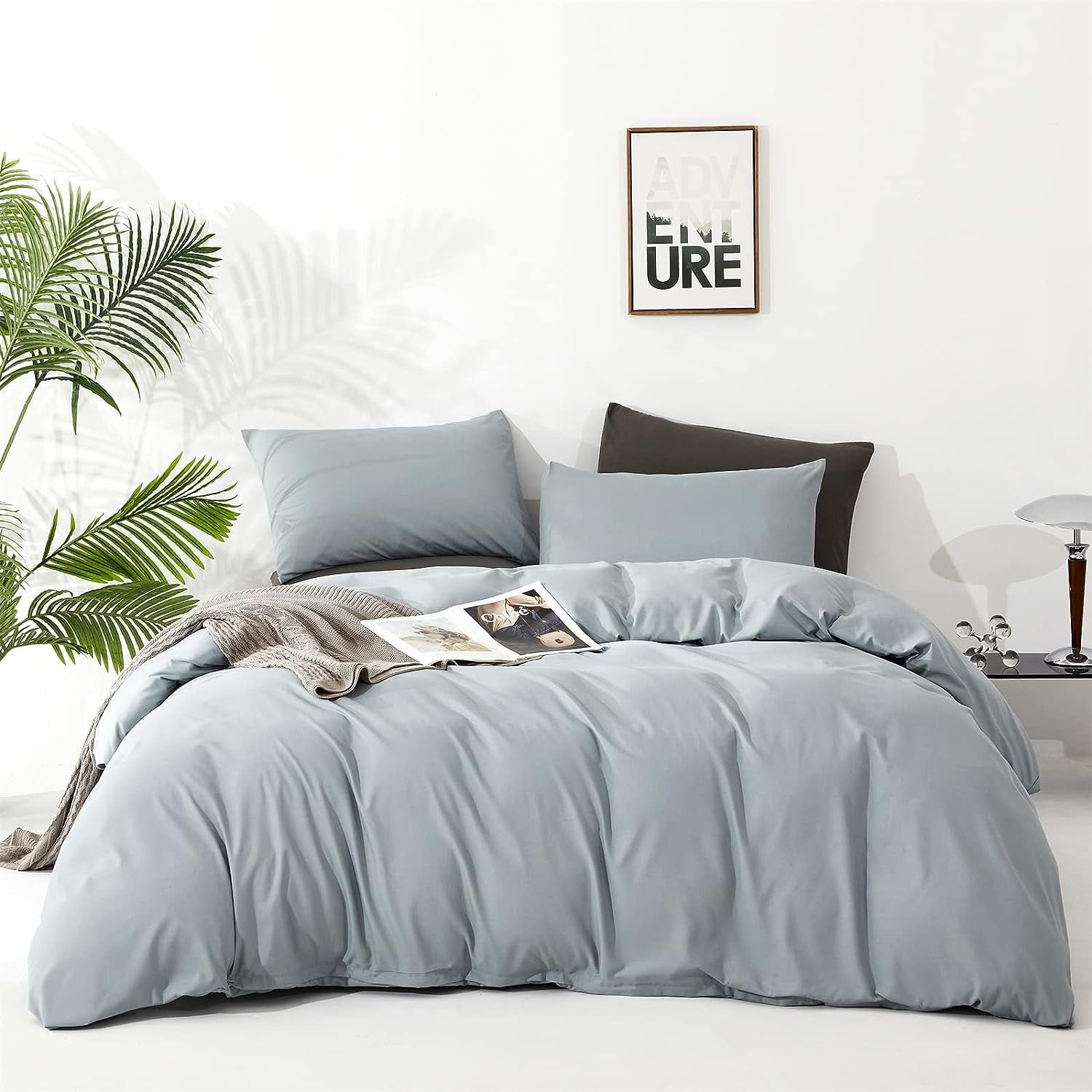 Elegant Dusty Blue Comforter Set Queen Size, Luxurious AllSeason