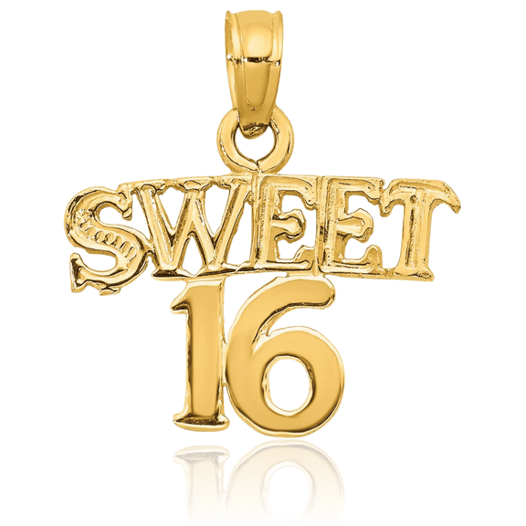 ICE CARATS 10K Solid Yellow Gold Medium Sweet 16 Pendant Necklace - 19.5mm 3/4 inch - Polished Women's