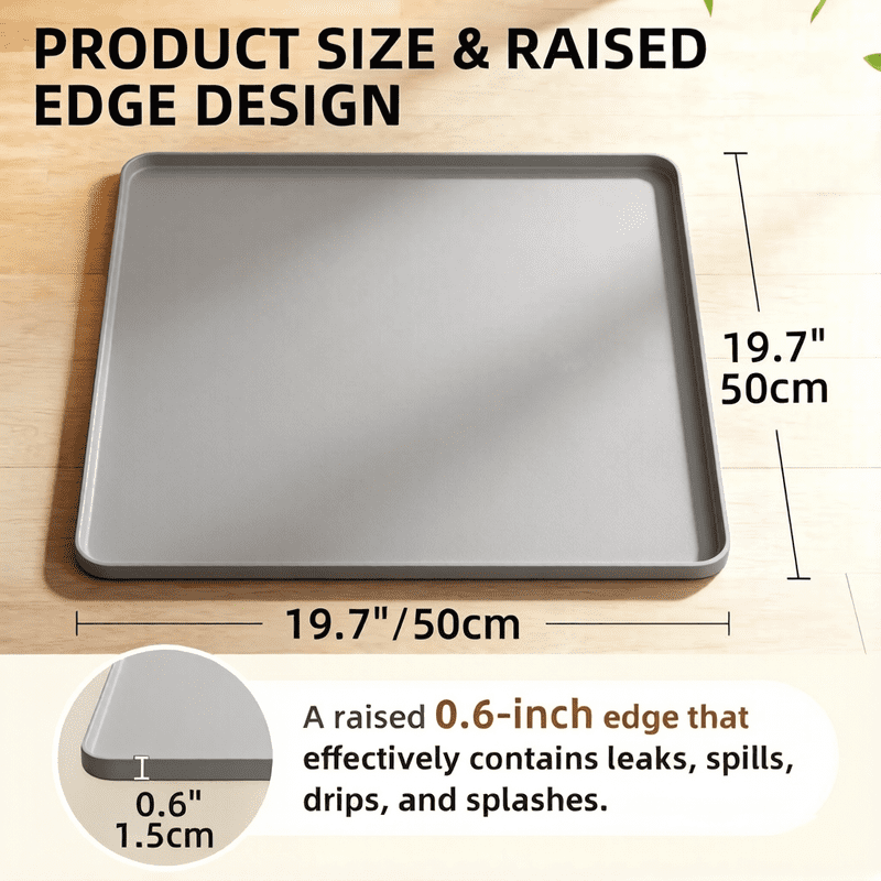 Smlper 19.7 x 19.7 Inch Water Cooler Mat, Soft Silicone Mat with Raised Edges, Waterproof Silicone Tray to Prevent Leak & Floor Damage, Anti-Slip Pad for Mini Fridge, Humidifier, Ice Maker, Gray