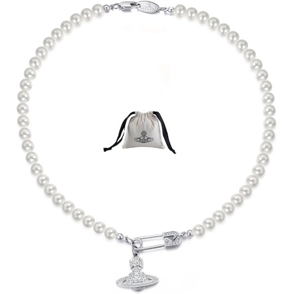 LAICAIW Saturn Necklace Crystal Rhinestone Saturn Necklace,Pearl Choker Necklace for Women Planet Necklace is Perfect Gifts for Women Girls